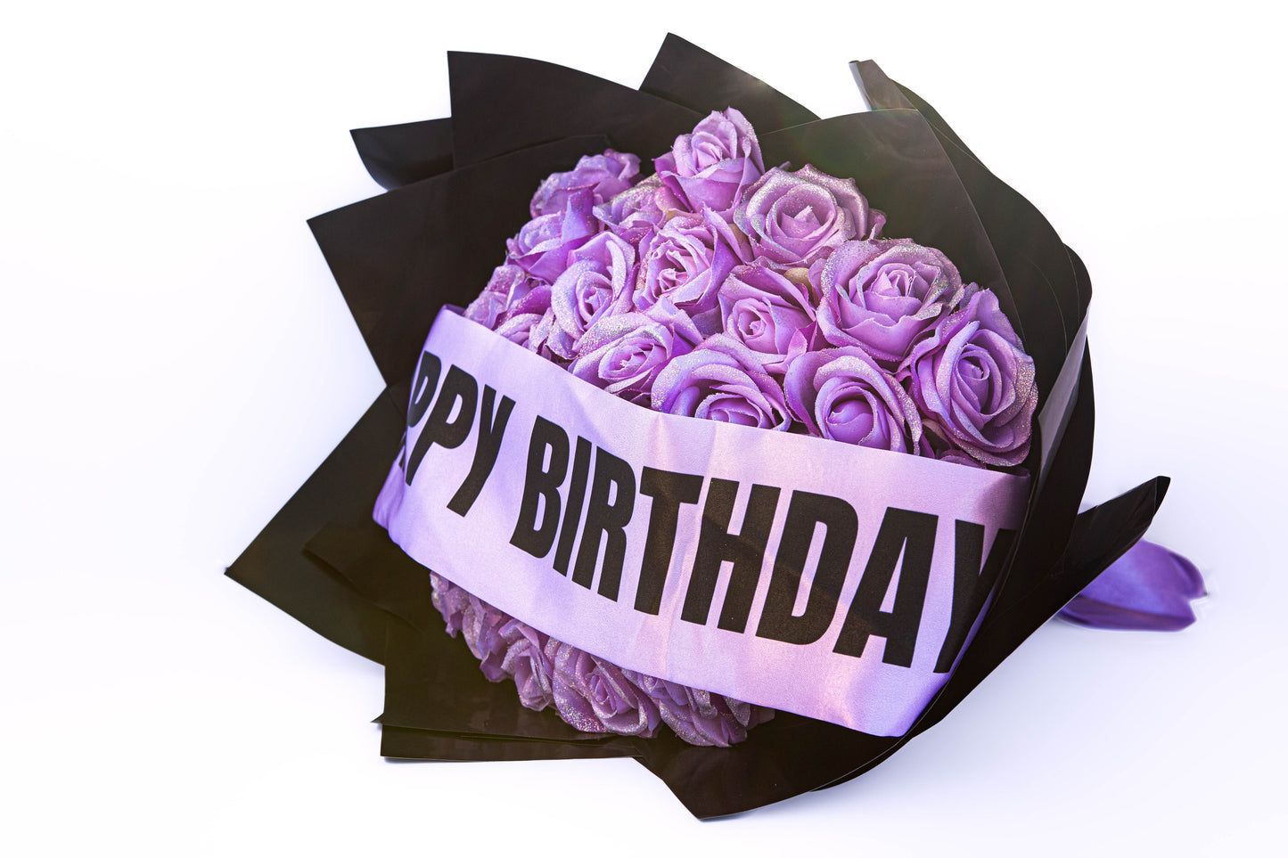 Purple Glitter Roses Birthday Bouquet